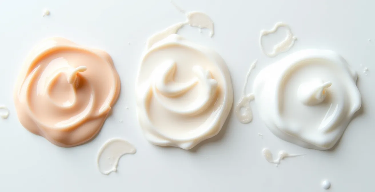 Comparaison visuelle entre molécules de CBD et autres actifs cosmétiques dans une texture crémeuse